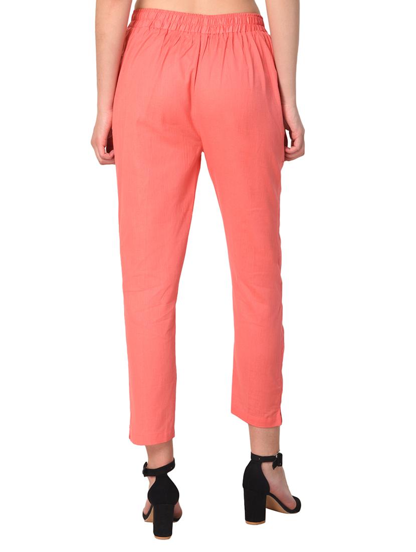 pink solid cotton flat front trouser - 15254135 - Standard Image - 2