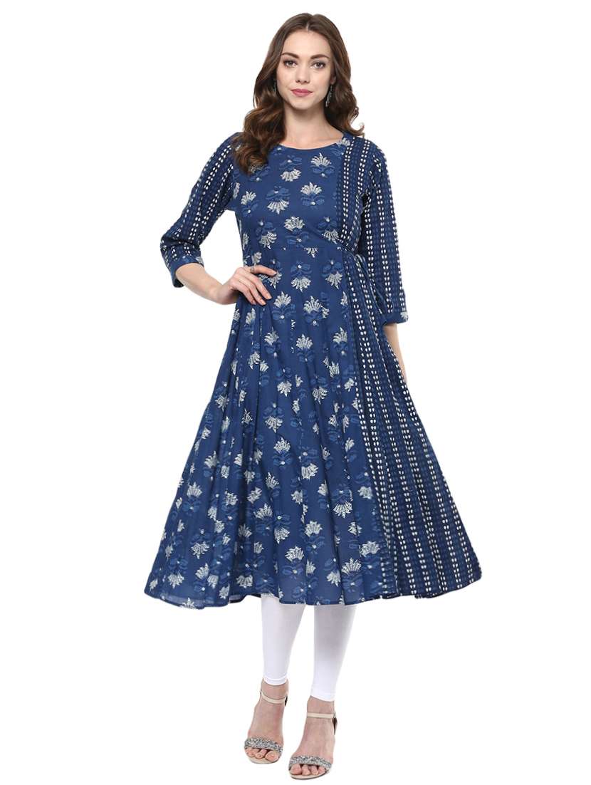 blue cotton anarkali kurta