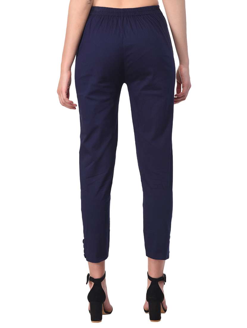 dark blue solid flat front trouser - 15254233 - Standard Image - 2