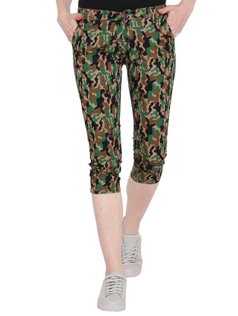 green printed cotton capri