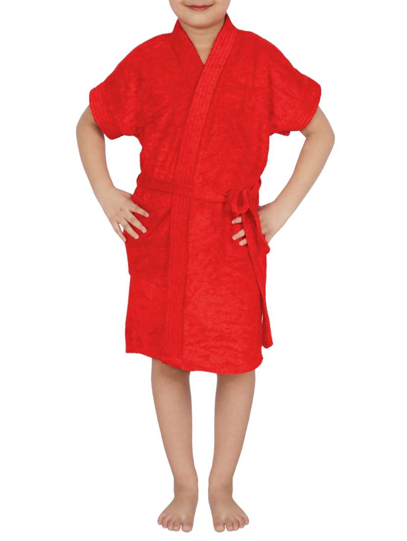 red cotton bath robe