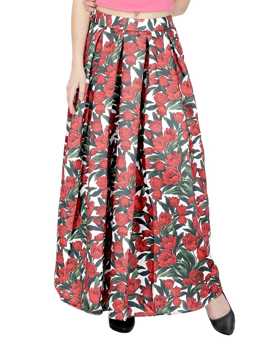 mid rise floral pleated skirt