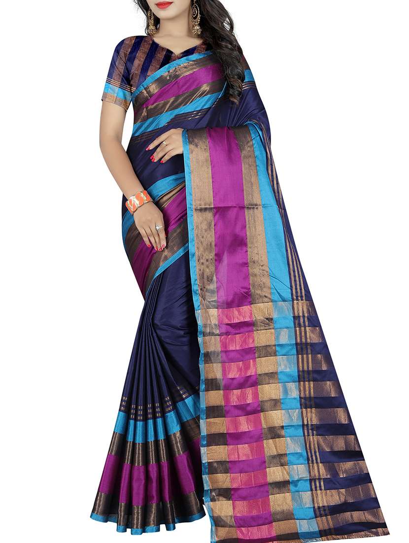 blue cotton bordered saree with blouse