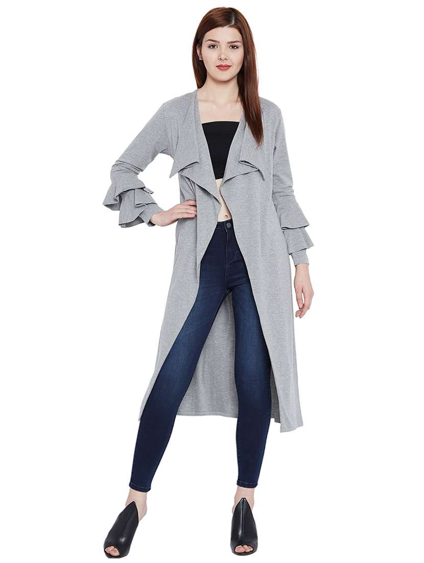 grey solid cotton blend shrug
