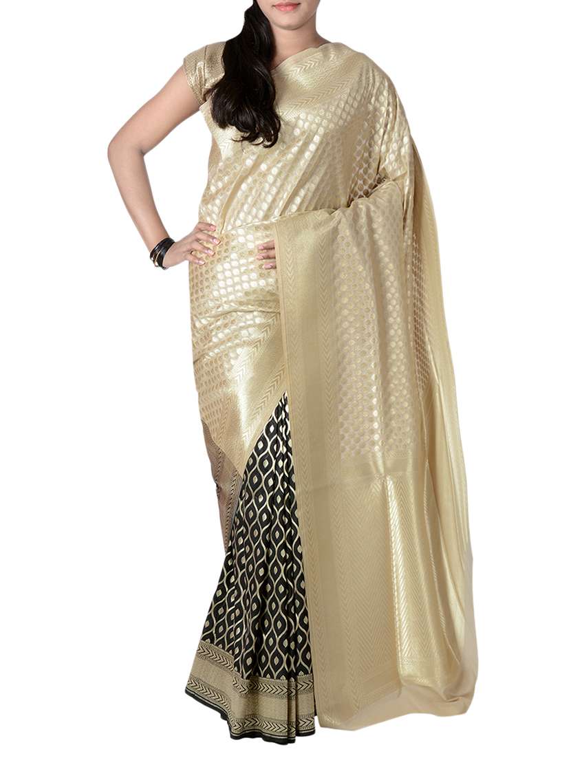 zari half and half banarasi silk saree with blouse
