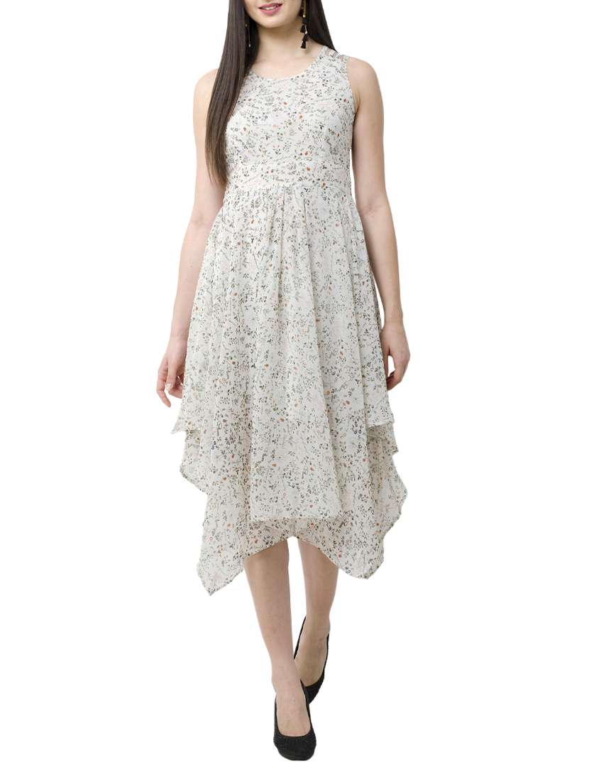 self tie floral asymmetric dress