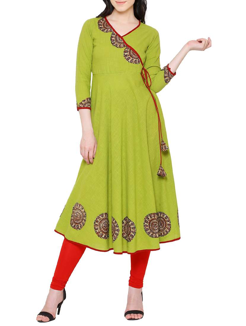 green cotton flared kurta