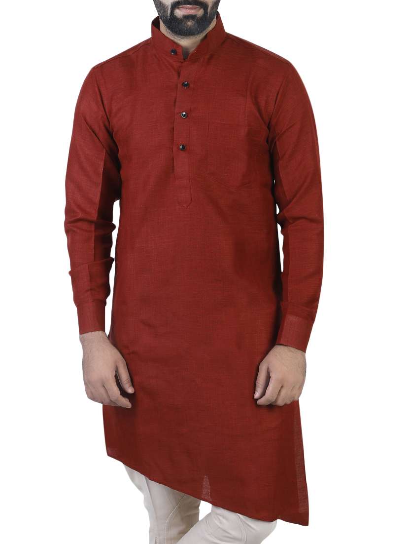 red cotton asymmetric kurta