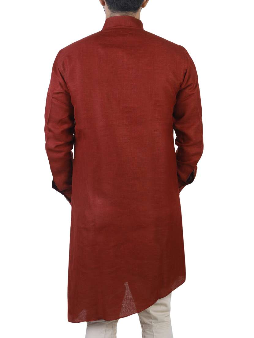 red cotton asymmetric kurta - 15277349 - Standard Image - 2