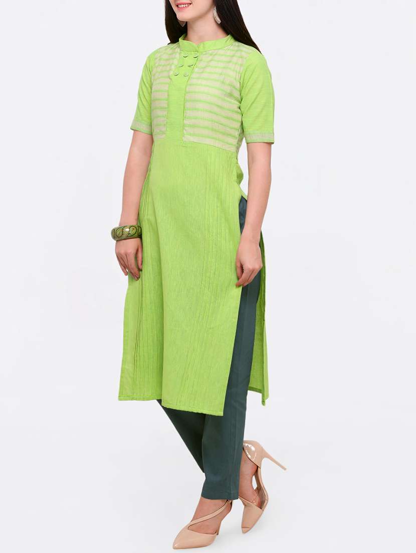 green khadi straight kurta