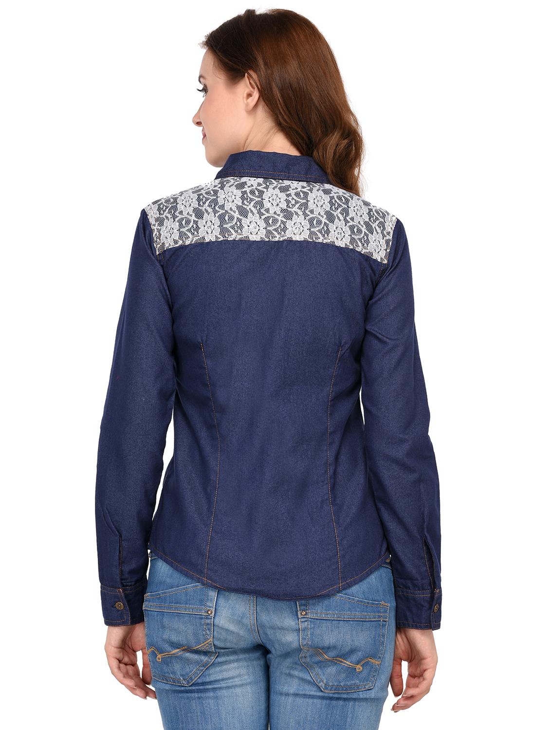 dark blue solid denim shirt - 15280815 - Standard Image - 2