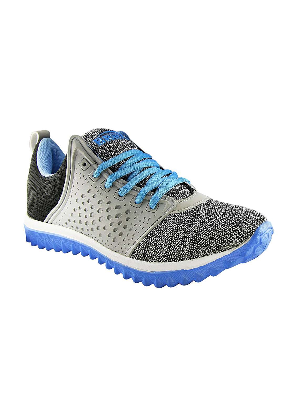 grey synthetic & mesh laceup sports shoes