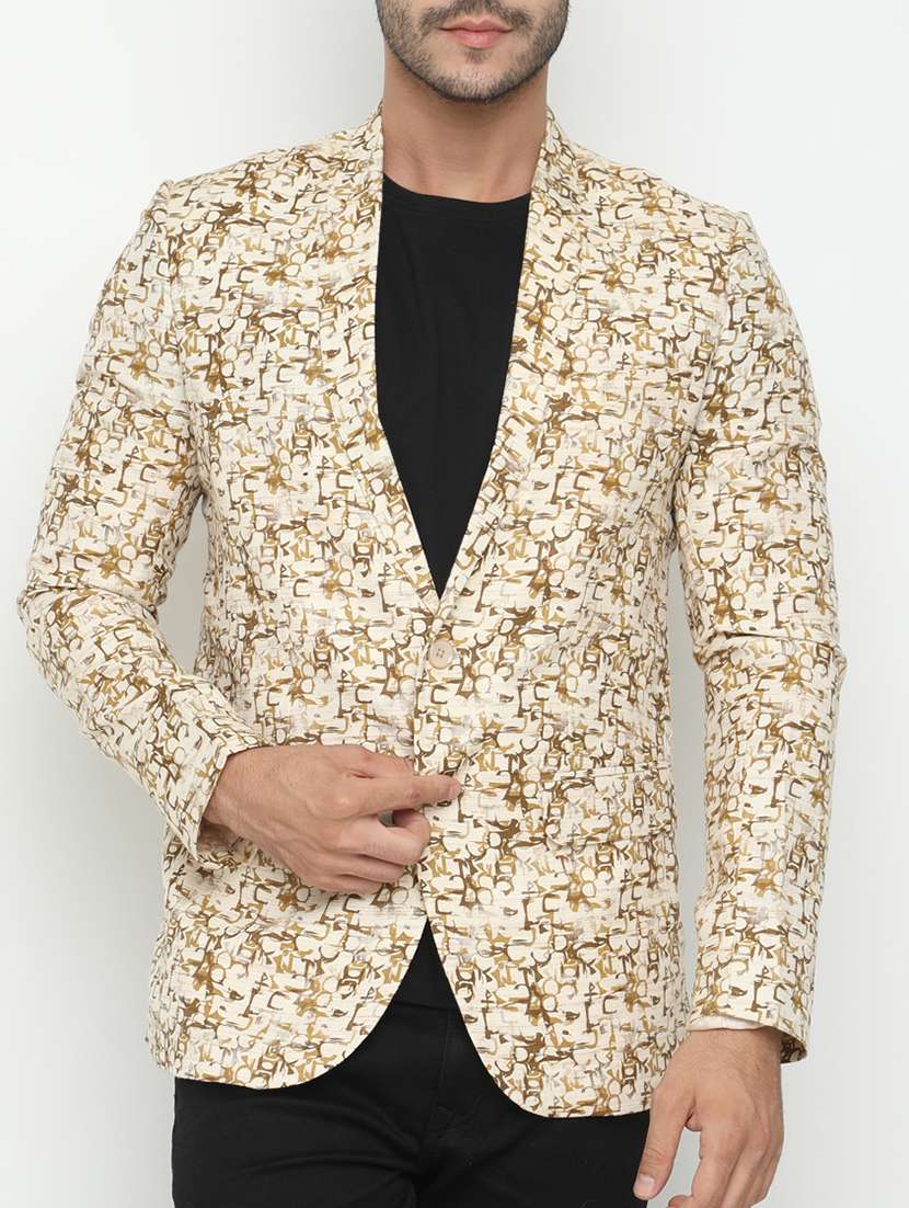 beige cotton casual blazer