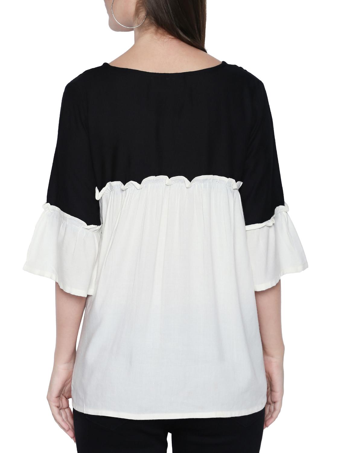 white color block viscose top - 15287061 - Standard Image - 2
