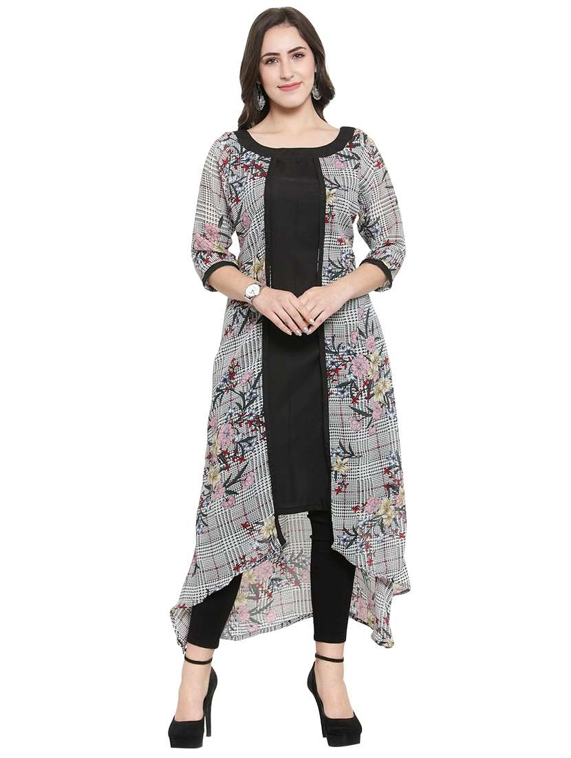floral checkered layered kurta