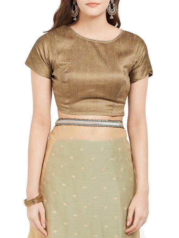 beige silk half and half saree with blouse - 15293455 - Standard Image - 2