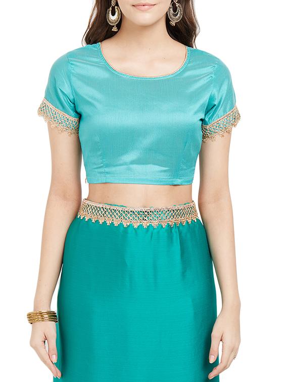 turquoise silk half and half saree with blouse - 15293456 - Standard Image - 2