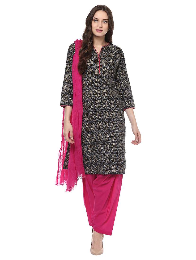 printed kurta salwar with dupatta suit set