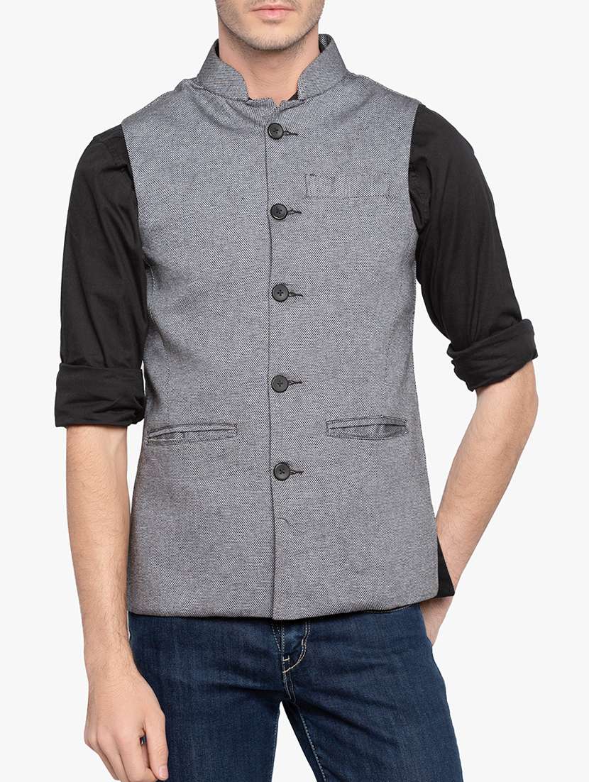 grey cotton nehru jacket