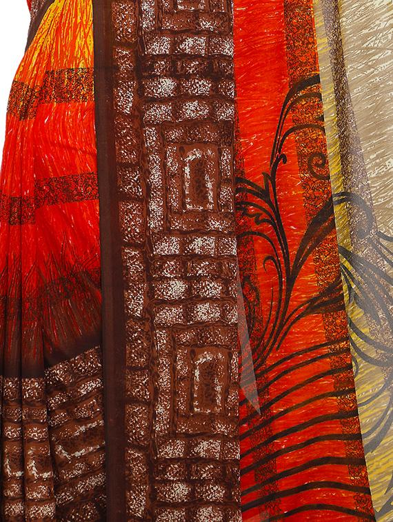 contrast bordered printed saree with blouse - 15295632 - Standard Image - 2