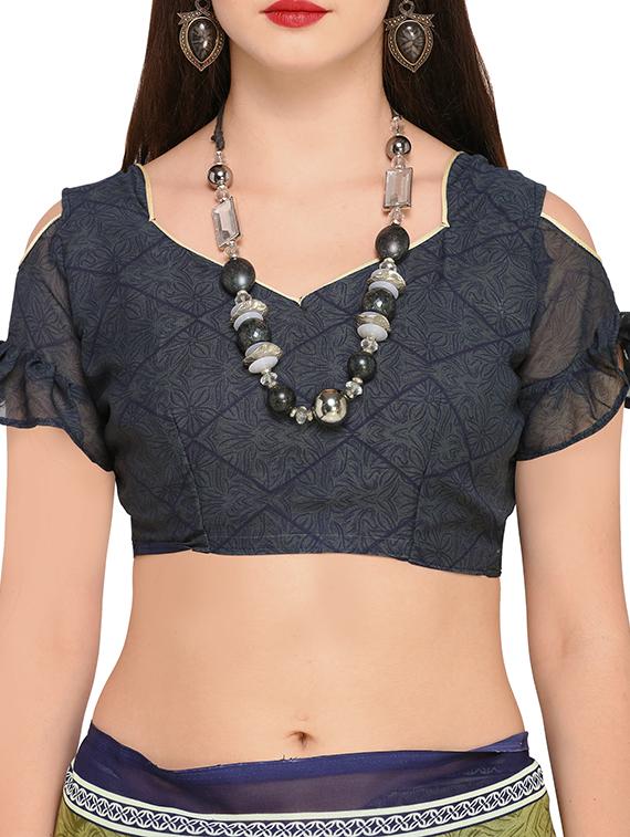 mint green printed saree with blouse - 15295649 - Standard Image - 2