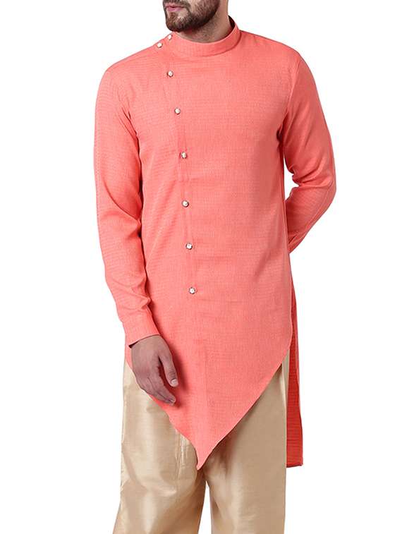 pink silk blend asymmetric kurta