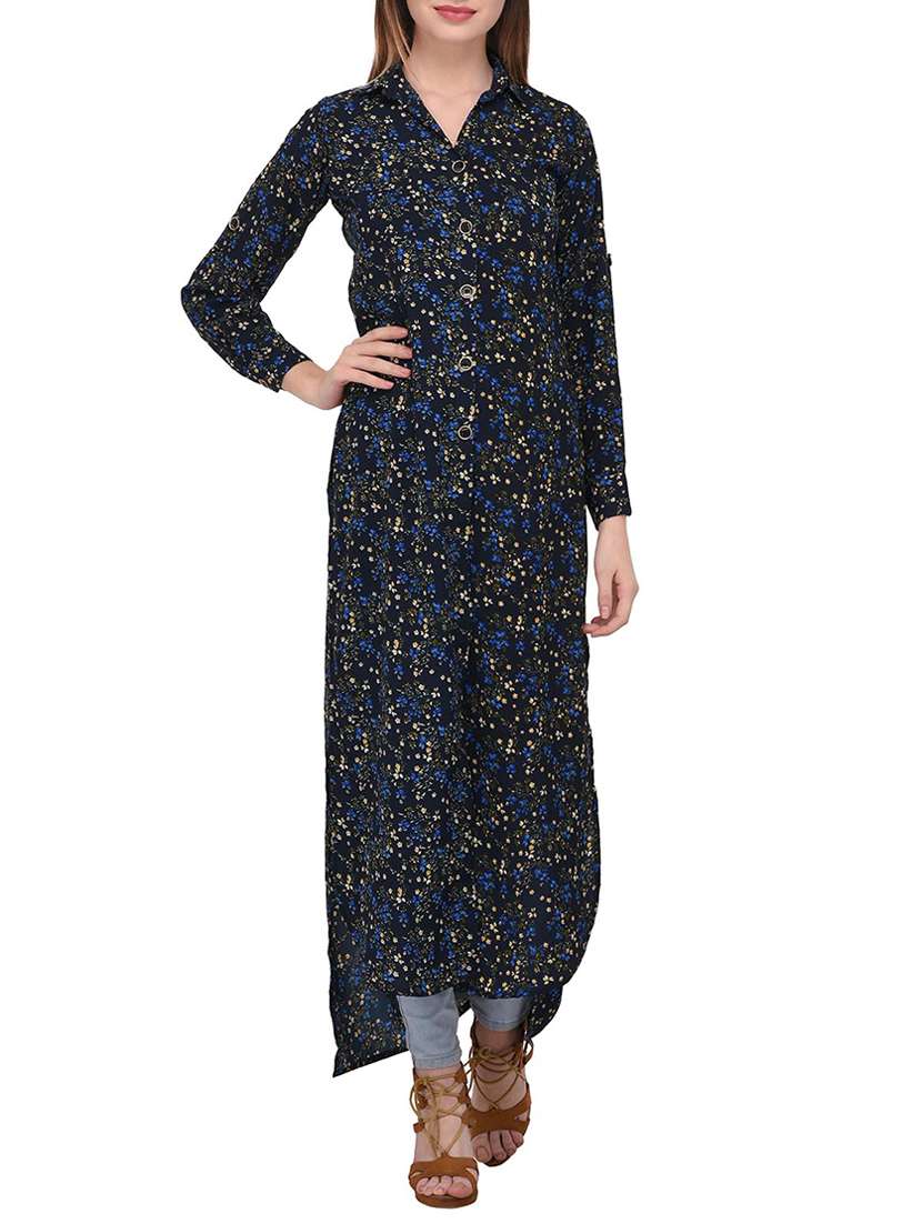 black synthetic high low kurta