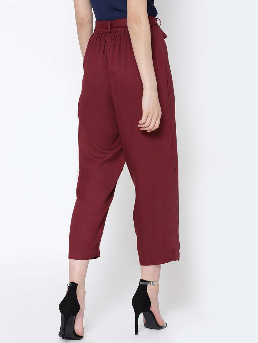 maroon rayon wide leg trouser - 15300875 -  Standard Image - 2