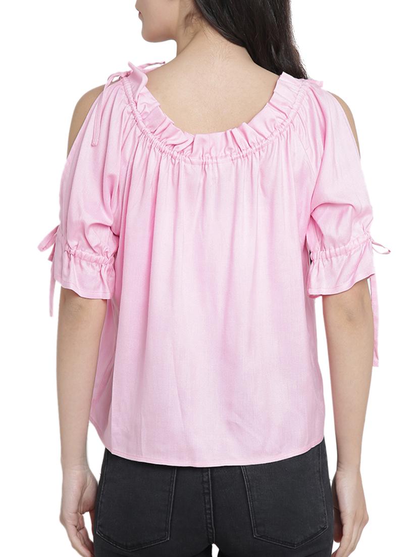frill trim side tie up sleeve top - 15301071 - Standard Image - 2