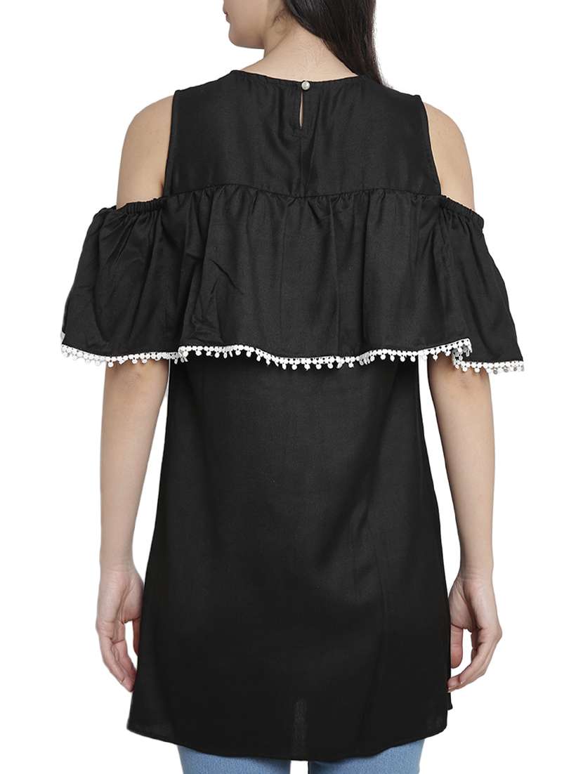 cold shoulder ruffle detail tunic - 15301124 -  Standard Image - 2