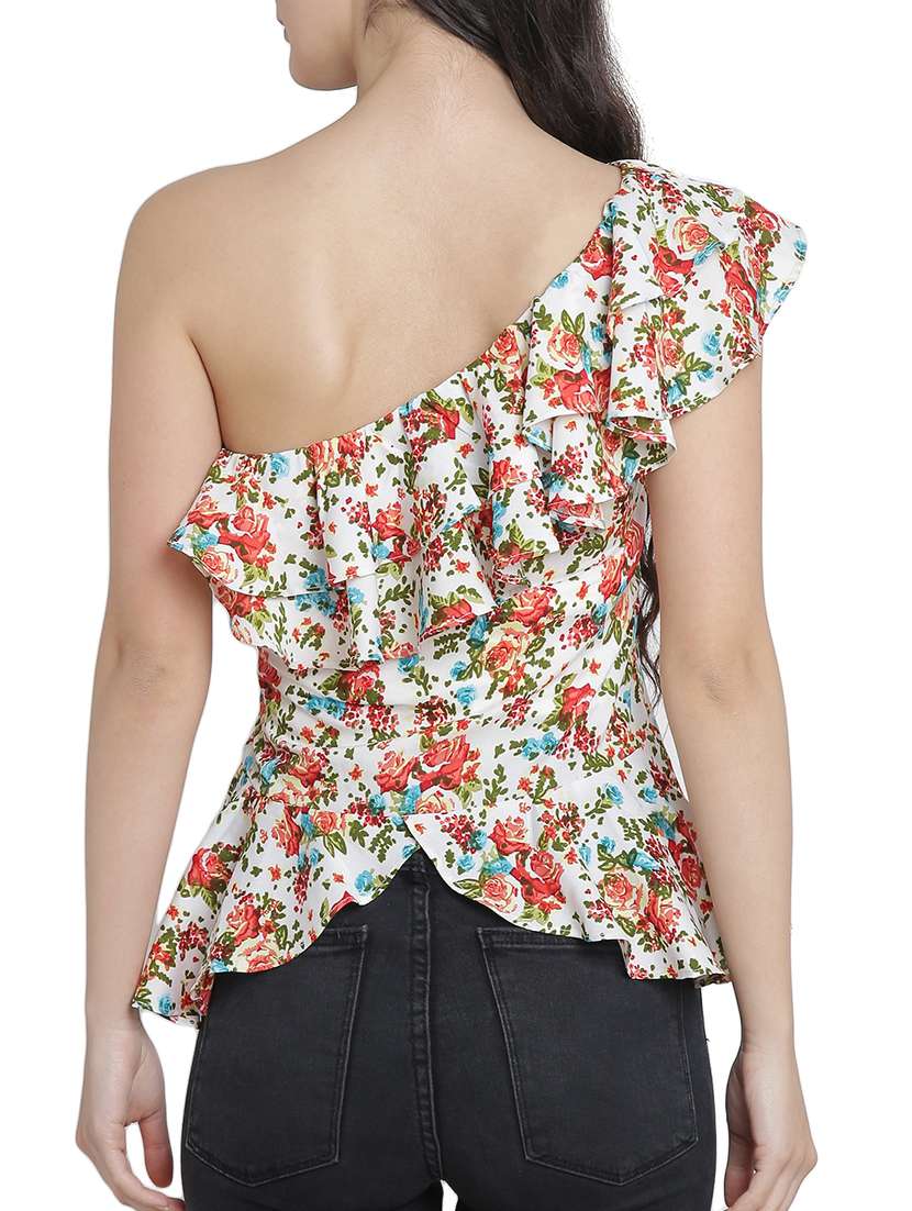 floral ruffled single shoulder top - 15301131 - Standard Image - 2
