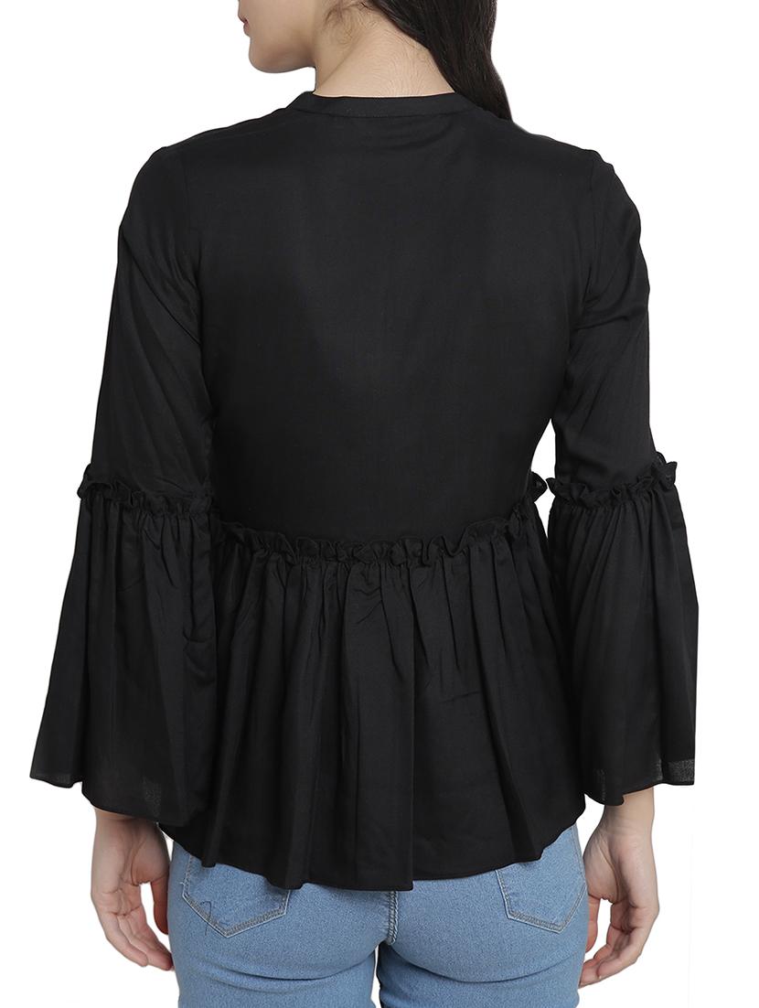 bell sleeved frill trim detail top - 15301133 - Standard Image - 2