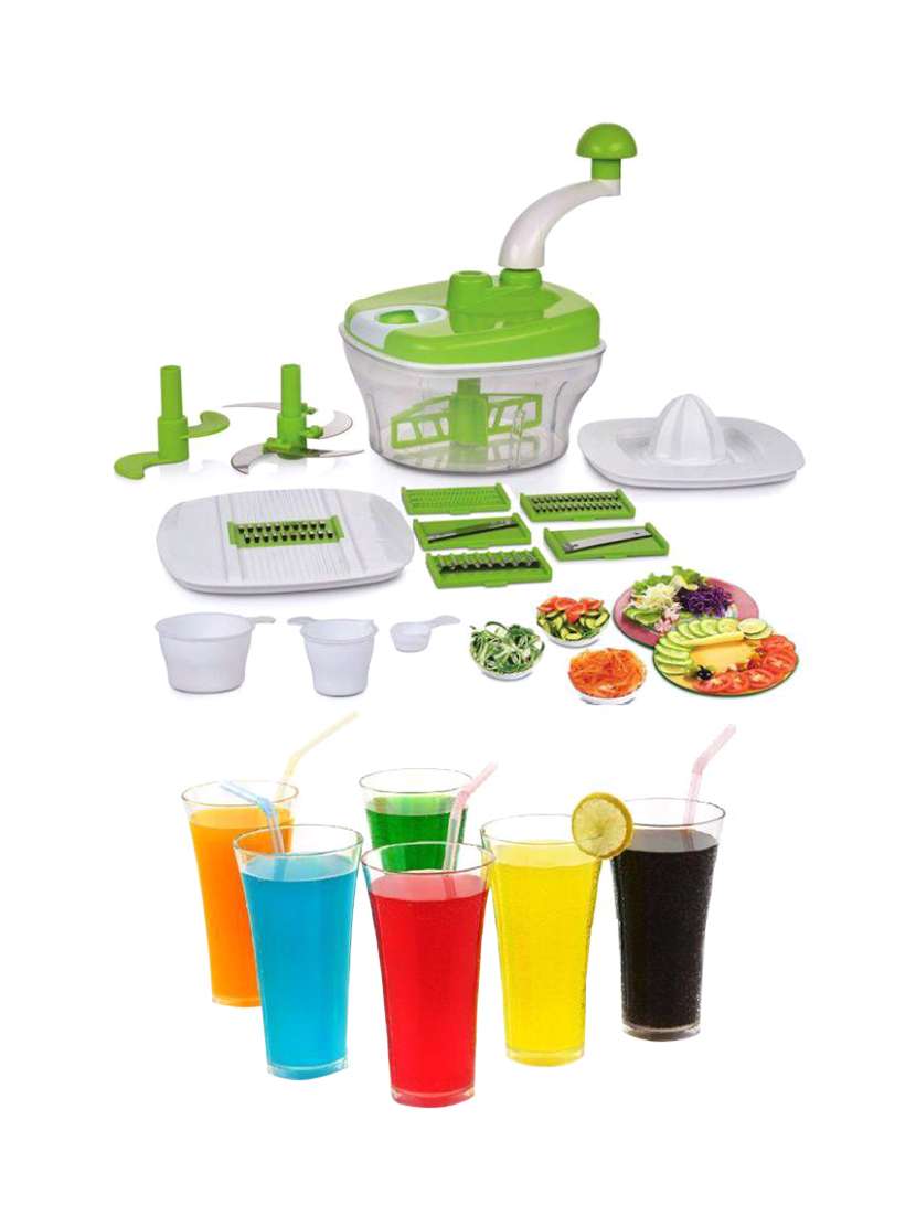 10 in 1 plastic manual food processor / dough makercutter + 6 pcs juicy glass for water milk