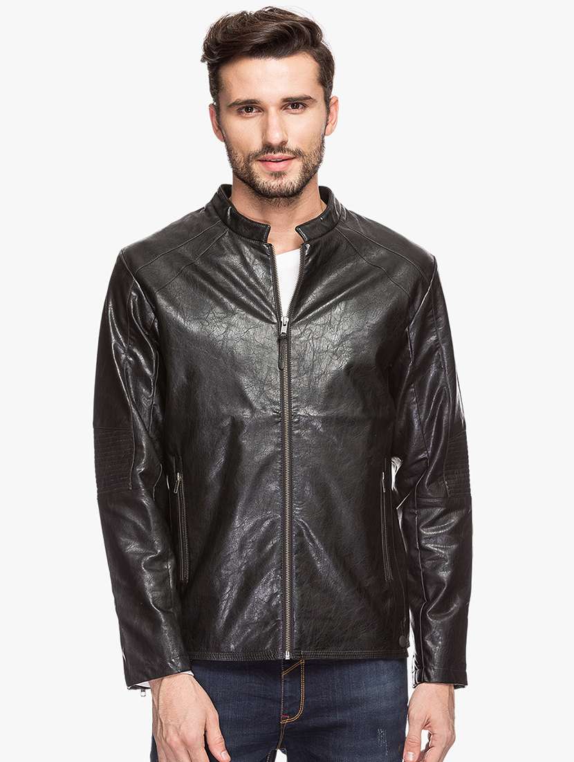 black leatherette biker jacket