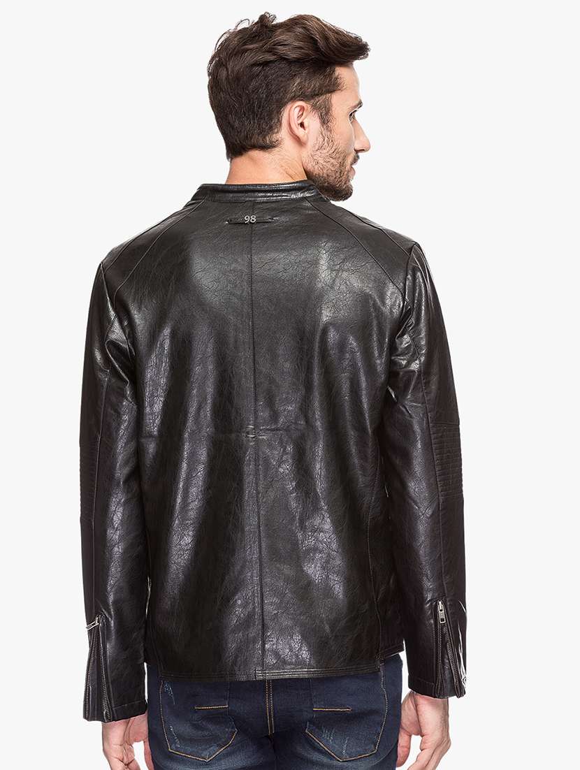 black leatherette biker jacket - 15308190 - Standard Image - 2