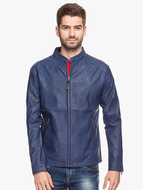 blue leatherette biker jacket - 15308202 - Standard Image - 0