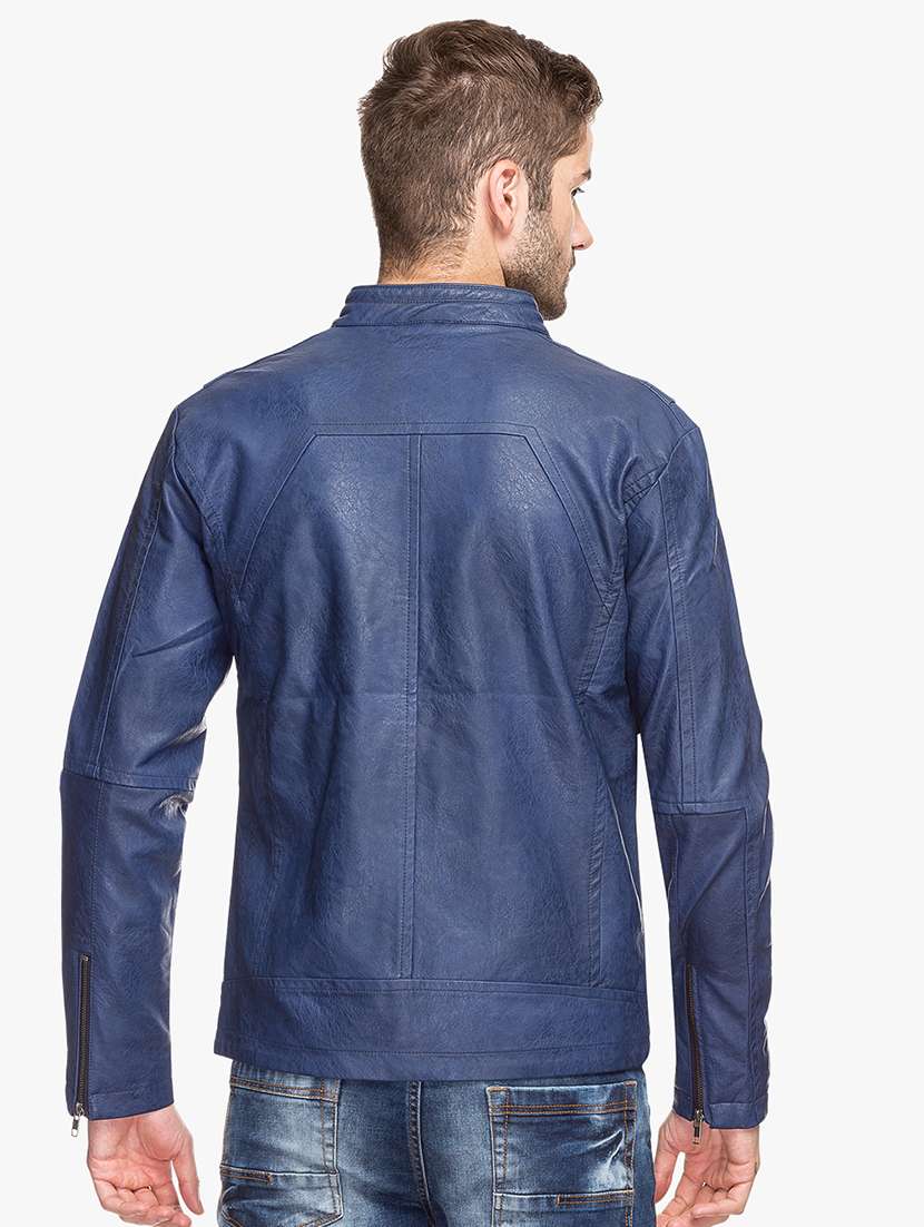 blue leatherette biker jacket - 15308202 - Standard Image - 2