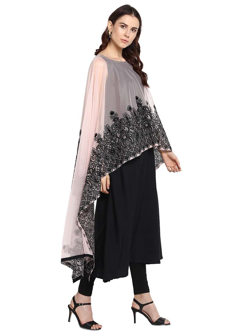 kurta with thread embroidered cape - 15308578 -  Standard Image - 2