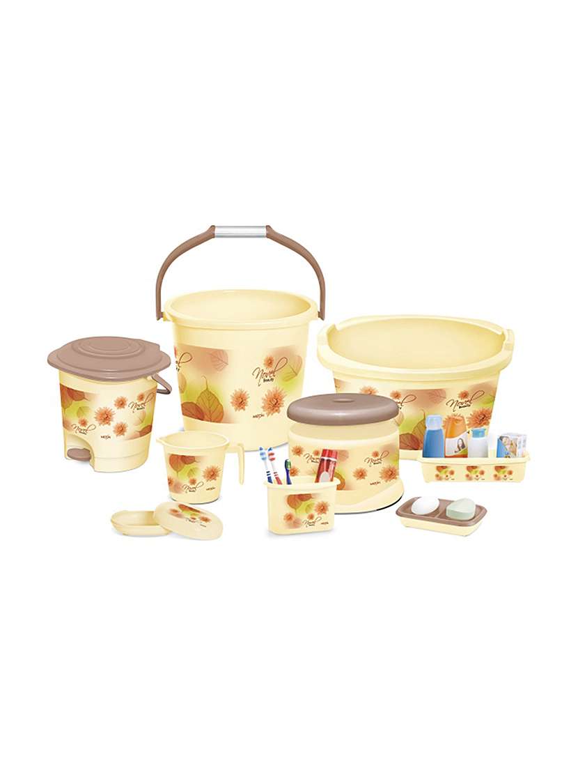 milton bathroom bucket mug tub dustbin set of 9pcs elegance cleanup - large