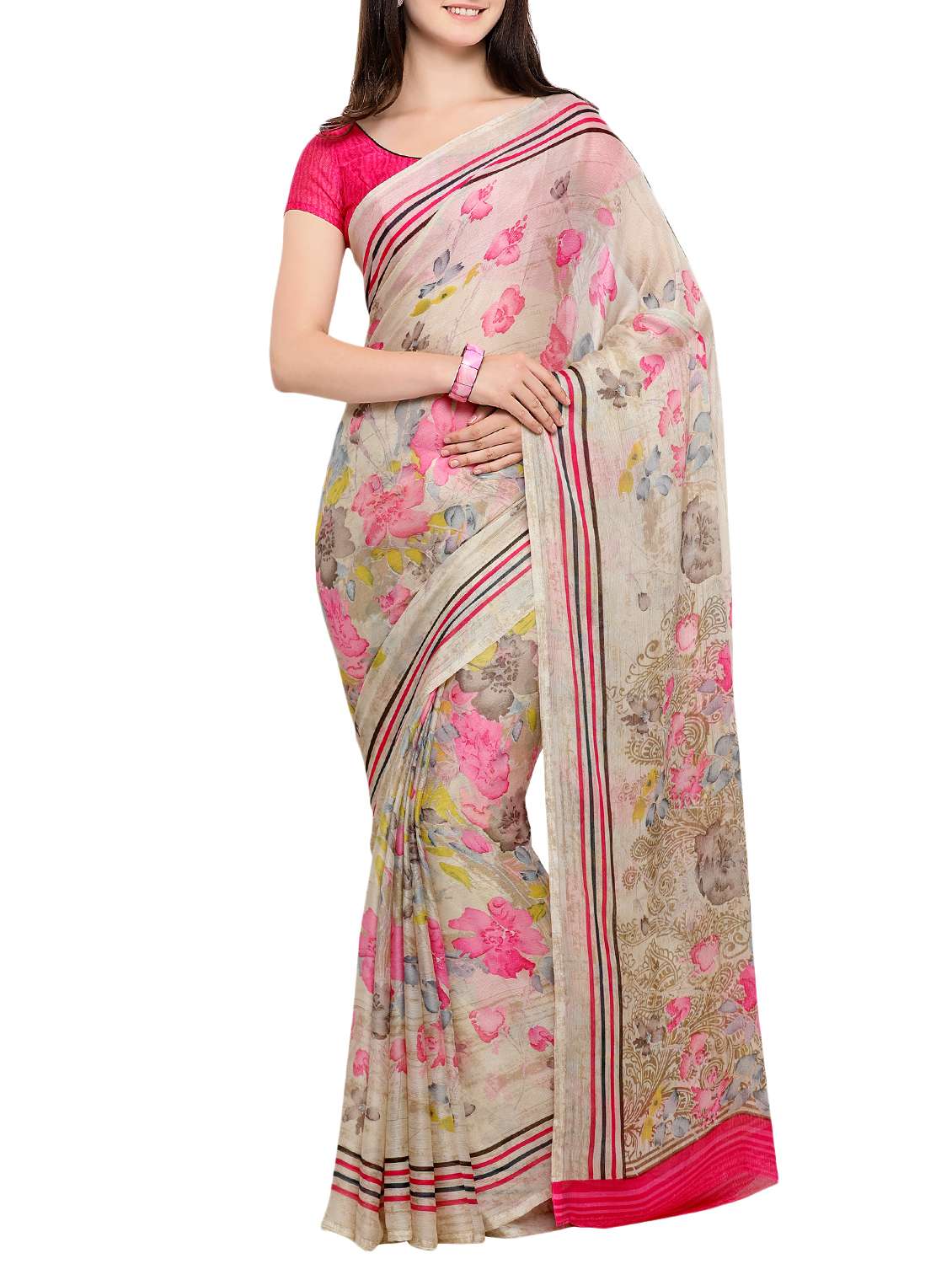 floral chiffon printed saree with blouse