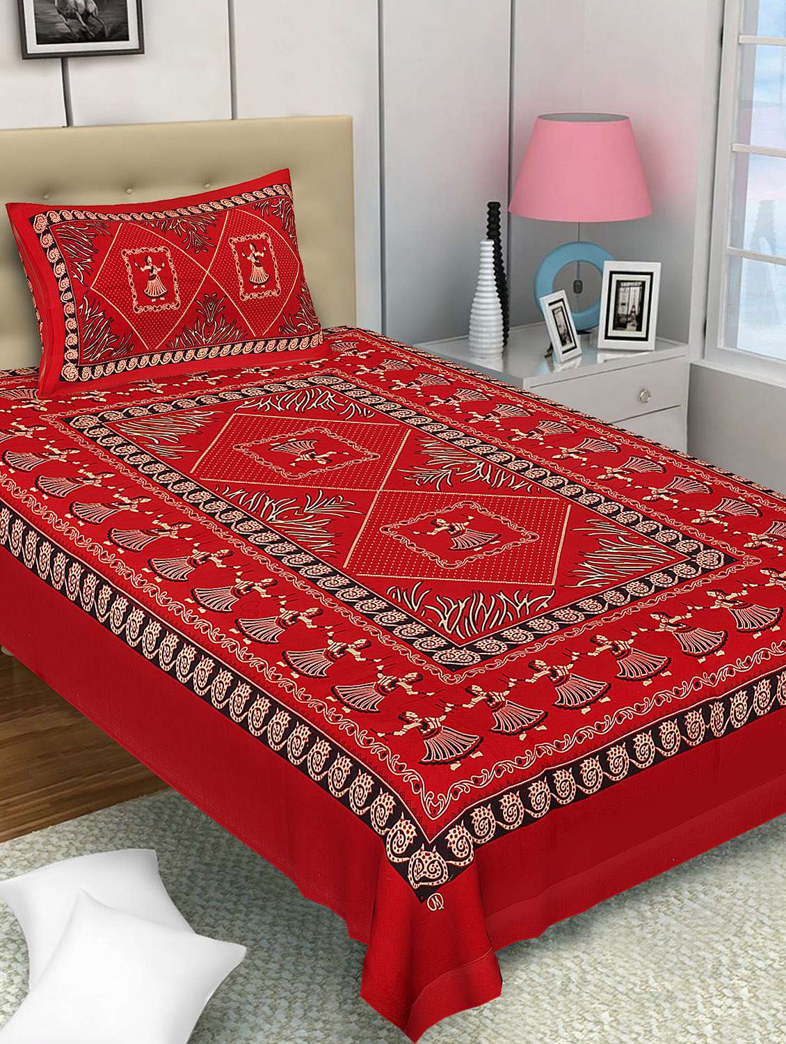 cotton single bedsheet with 1 pillow cover