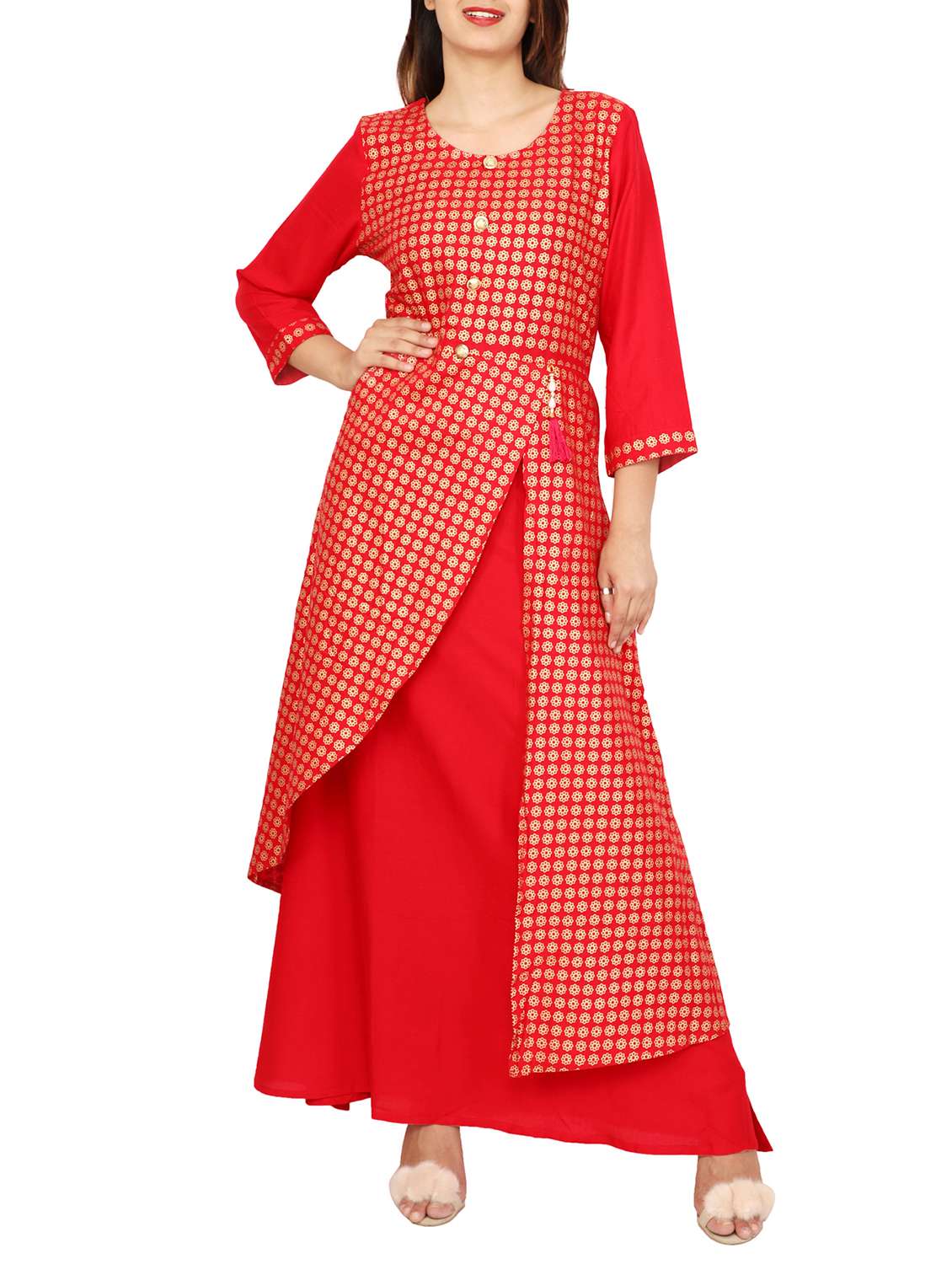 layered foil print kurta