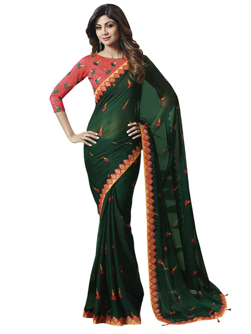 printed saree with lace work with blouse
