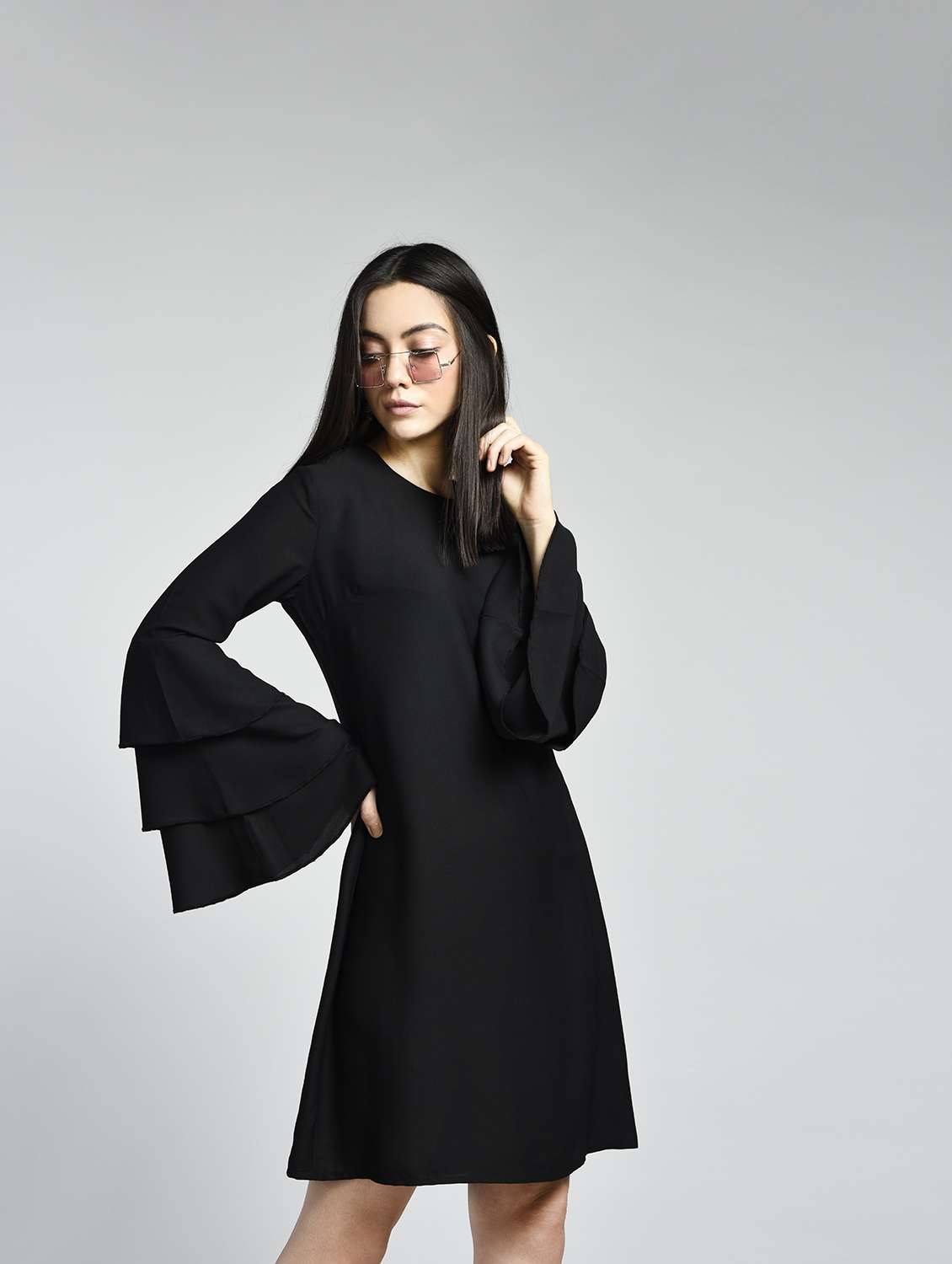 layered bell sleeve a-line dress