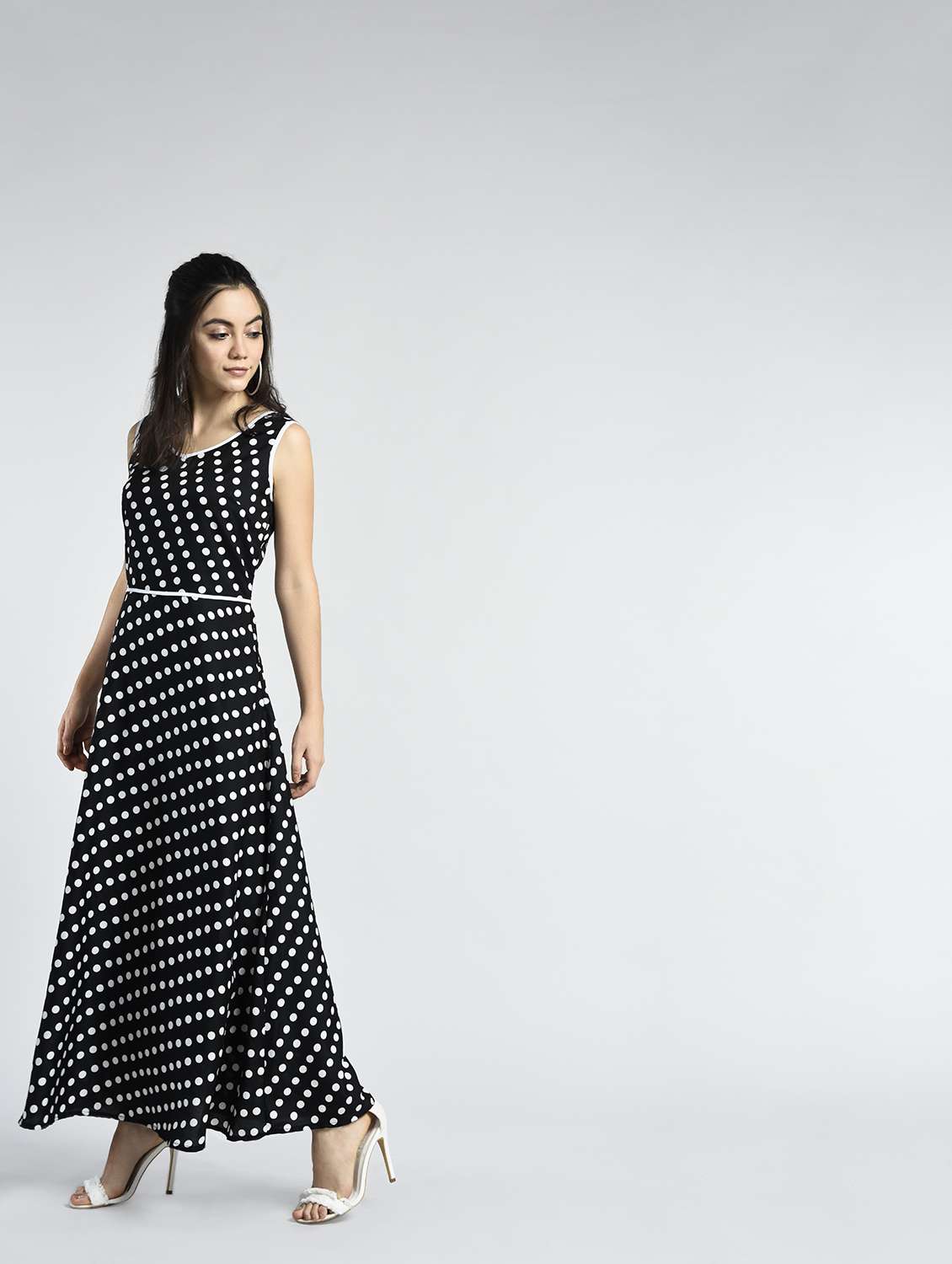polka dot belted maxi dress