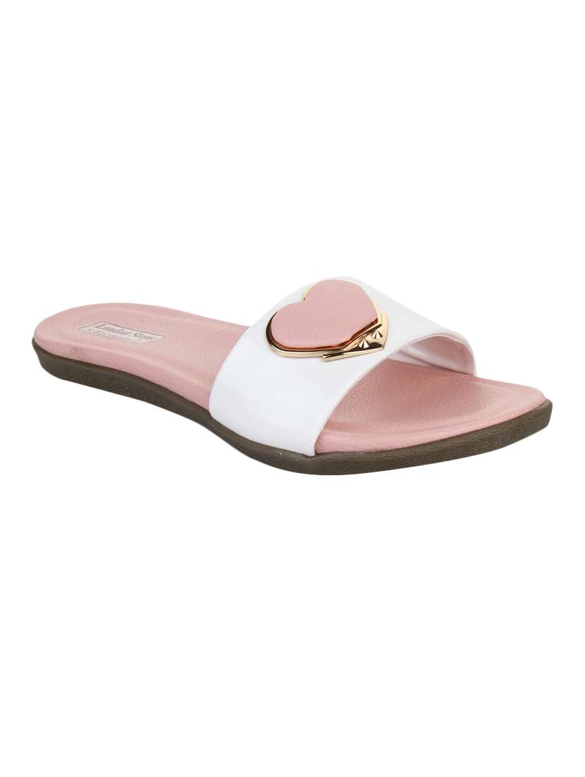 pink faux leather slip on sandals