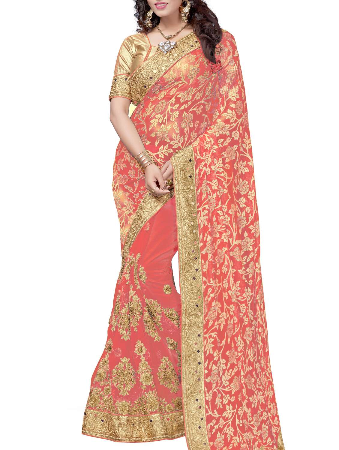 embroidered  net saree with blouse