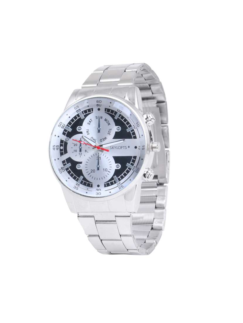 skylofts stainless steel black dial watch