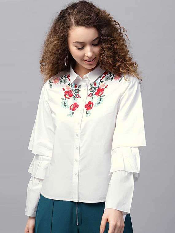 layered bell sleeved embroidered shirt