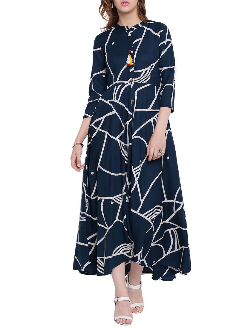 abstract print flared kurta